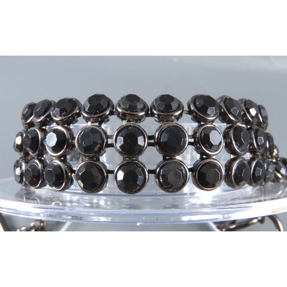 Vintage LIZ CLAIBORNE TENNIS BRACELET Black Rhinestones 3-Rows GUNMETAL GOTHIC